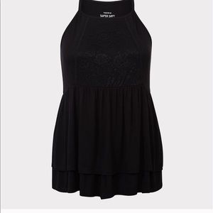 super soft high neck lace front tank